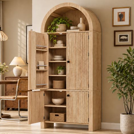Armoire cuisine 78x40x180 cm en aggloméré, bois, étagères réglables, gain de place – MEUBLIV (1/5)