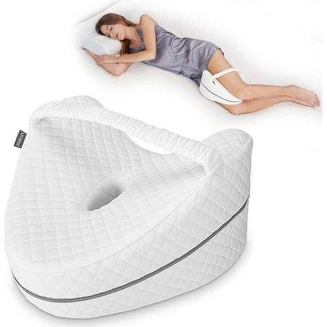 Beinkissen aus Memory-Schaum, weiß, 26 x 28 x 17 cm Ergonomisches Kniekissen mit Gurten für Seitenschläfer zur Druckentlastung – Hüfte, Beine, Knie, weiß (1/5)
