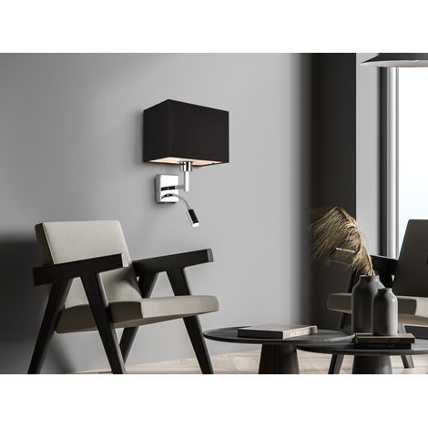 Wandleuchte CAIMA mit Schalter, LED Leselampe & Stoffschirm Schwarz, Höhe 31cm (1/5)