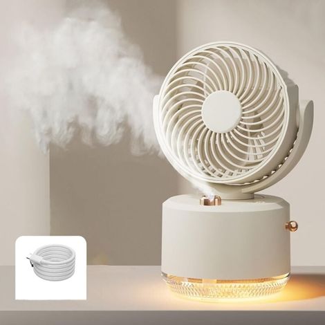 ZVD-Ventilateur brumisateur, petit ventilateur de table USB puissant avec lumière LED colorée, ventilateur portable rechargeable - Idéal pour le camping en plein air, le maquillage, la maison et le bu (1/4)