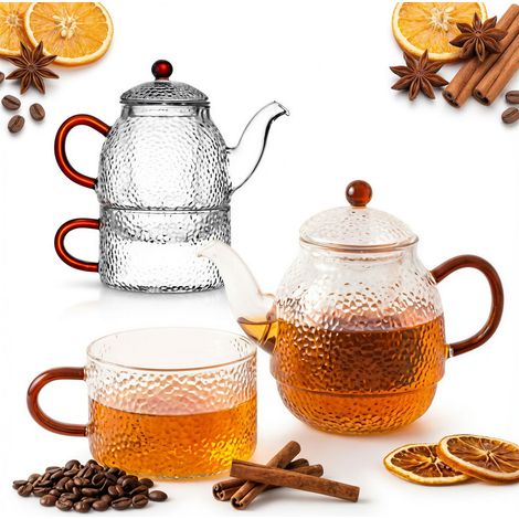 BOLLITORE CON INFUSORE 0,5L CON TAZZA 250ml SET DA TÈ IN VETRO