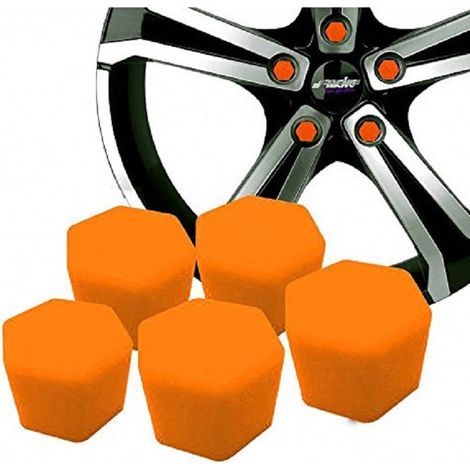 TRADE SHOP - 20 Copribulloni Dadi Universale Silicone Fluorescenti Arancione Ruota Copertura -