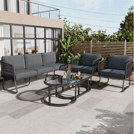 salon jardin canapé ensemble 5 pièces fer gris OKMYHOME (1/5)