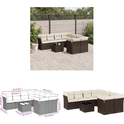vidaXL Salon de jardin avec coussins 9 pcs marron résine tressée (1/3)