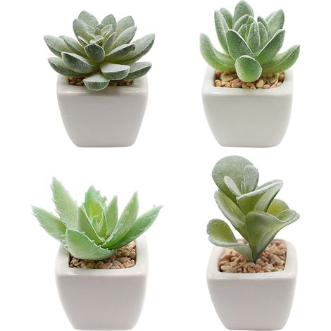 Juego de 4 suculentas artificiales en macetas de cerámica, ideales para decorar tu hogar, cocina, jardín, oficina, boda o fiesta. Regalo perfecto. (1/5)