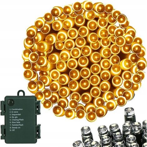 100 luces LED para árbol de Navidad, pilas internas, guirnalda de luces, cable de 10 m (1/4)
