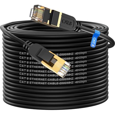 Cat 8 Ethernet Cable 30 m, RJ45 Cat 8 Cable Super Speed 40Gbps 2000MHz Double Shielded Compatible with Router Switch Modem Decoder TV Box Internet PS5 PS4 Xbox Game Console PC (1/5)