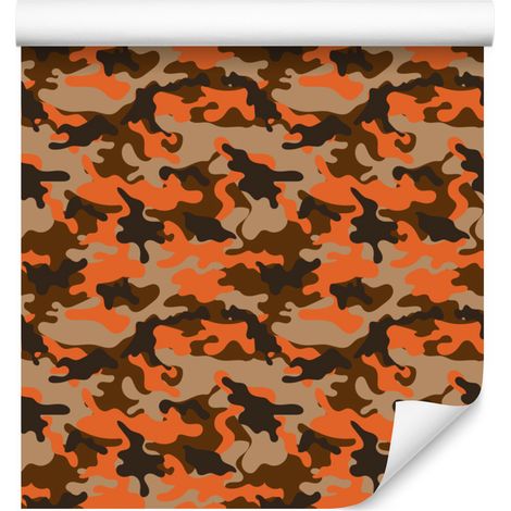 Papier peint camouflage militaire orange, rouille et or 50x1000 cm (1/5)