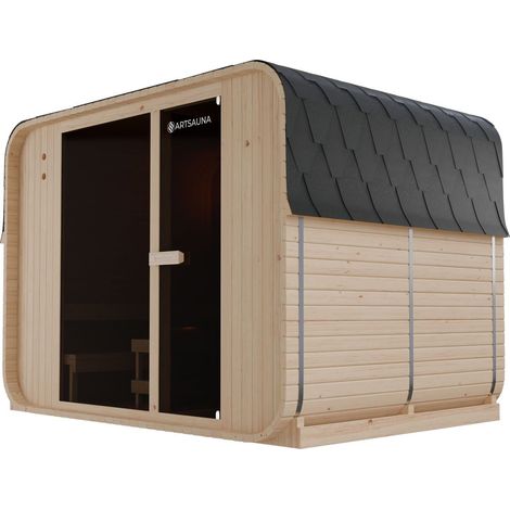 Sauna a botte Cube Fjora XXL Per 6 persone 308 x 220 x 225 cm (LxPxA) Stufa da sauna da 9 kW
