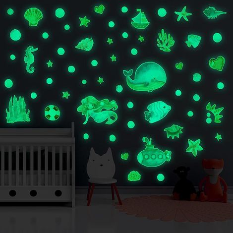 Meerjungfrauen-Leuchtaufkleber (grün), Mond- und Leucht-Wandaufkleber für die Decke, fluoreszierender Leinwandaufkleber für Kinder (Mädchen) (1/5)