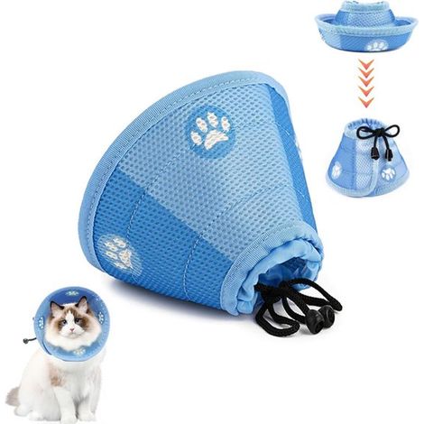 Collar de recuperación suave, ajustable y en forma de cono para gatos, un collar electrónico posoperatorio para evitar que el perro se lama las heridas collar de recuperación azul pequeño para mascota