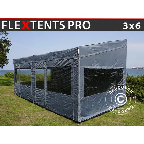 Faltzelt FleXtents PRO Trapezo 3x6m Grau, mit 4 Seitenwänden