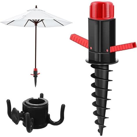 Pied stabilisateur pour parasol - Ancrage portable pour sable avec crochet de suspension pour poteaux de 22 à 32 mm. Idéal pour la plage, le camping, l'herbe et le sable. (1/5)
