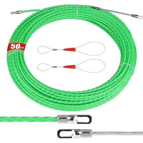 Tire Fils Electricien Aiguille 50m, Diamètre 4.5mm, Diamètre 4.5mm, Tire Fil Cable avec 2 Ressorts de Guidage, Ruban à Poisson Fibre de Verre pour Insertion et Extraction de Câbles (1/5)