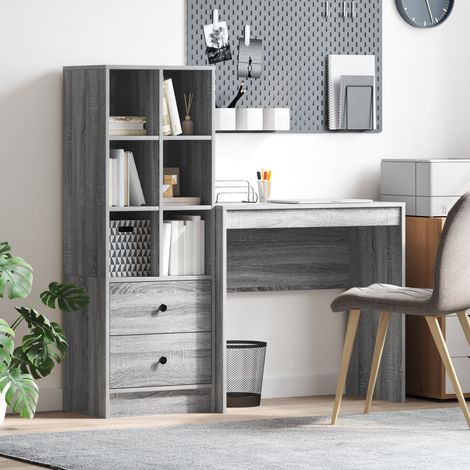 Schreibtisch mit Schubladen mit Regal 2 pcs Graues Sonoma
