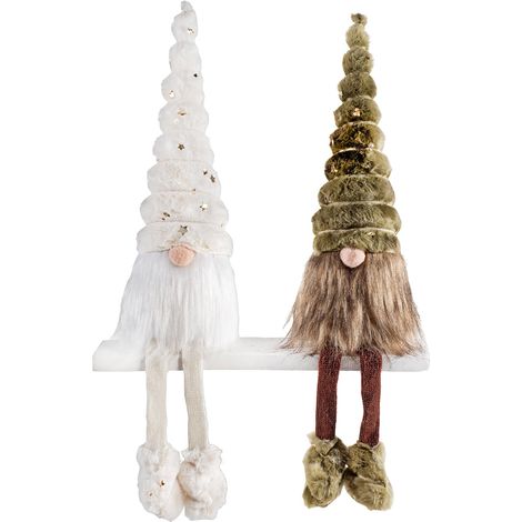 Gnomi di Natale gambelunghe in stoffa ed eco fur, con tag Buon Natale, da appoggiare, set da 4 pezzi, Ø11,5cmx40H (capp.esteso)