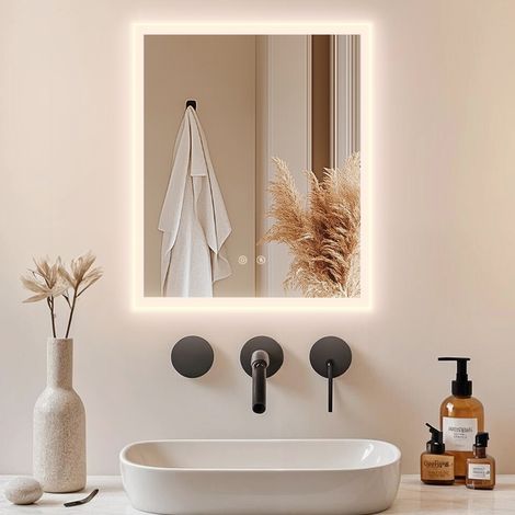 Miroir LED Salle de Bain Intelligent Rectangulaire - Miroir Lumineux Réglable avec Anti-buée IP66 - 2 Boutons Interrupteur Tactile - 40×50cm