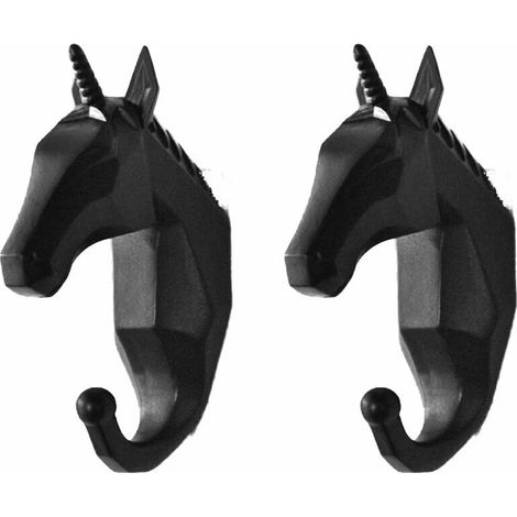 Lot de 2 crochets muraux en forme de tête de cerf découpée, porte-clés/penderie (Licorne noire)