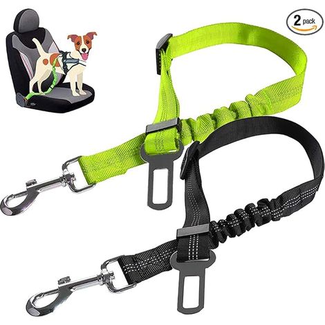 Ceinture Chien Voiture, Harnais Chien Universel Laisse avec Absorption de Chocs Clip de Harnais pour Animaux de Compagnie Accessoire pour Chats et Chiens (Noir, Vert)