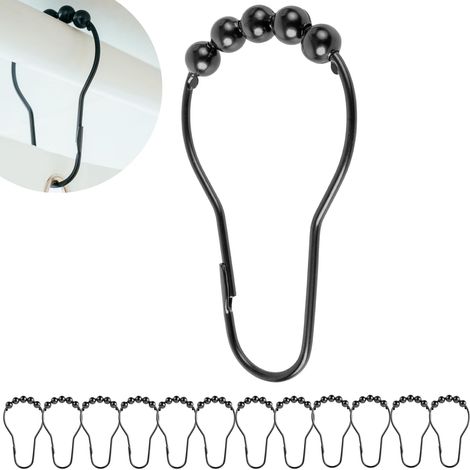 Anillos para cortina de ducha, 12 unidades, color negro, tamaño 70 x 39 mm, suficientes ganchos para barras de cortina de ducha, anillos de metal resistentes para cortina de ducha, ganchos para cortin (1/5)