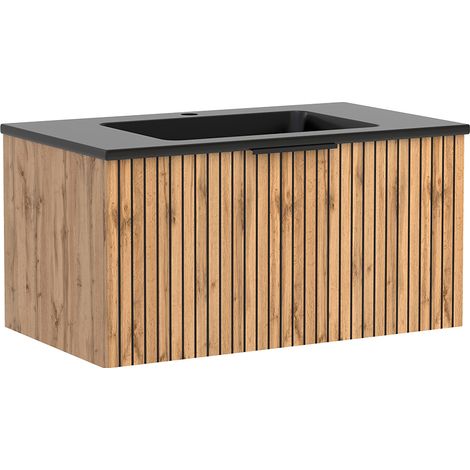 Waschtisch 80cm, Waschbecken matt schwarz, Eiche, LIVINGSTON-03 (1/5)