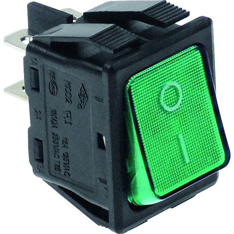 Interruptor basculante medida de montaje 30x22mm verde 2NO 250V 16A iluminado 0-I