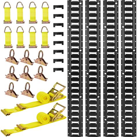 Kit Rails Arrimage E-Track, 4 Rails E Track 2,3 m, 26 Accessoires comprenant 2 Sangles à Cliquet, 8 Joints Toriques, 8 Attaches avec Anneau en D, 8 Embouts, pour Fourgons, Remorques, Garages (1/5)