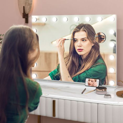 Miroir maquillage charge usb. lumineux led intensité réglable miroir grossissant port de 80 x 62 cm finition de qualité