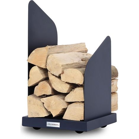 Le Marquier – Range-bûches sur roulettes Fjorden – Acier peint – 40x40x67cm – Capacité 50cm – Mobilité facile – Bleu céleste