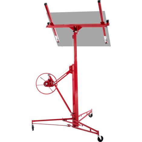 Levier pour plaques de plâtre avec hauteur réglable 140-350 cm, capacité 68 kg, inclinable 60°, 3 roulettes freinables, acier peint rouge (1/5)