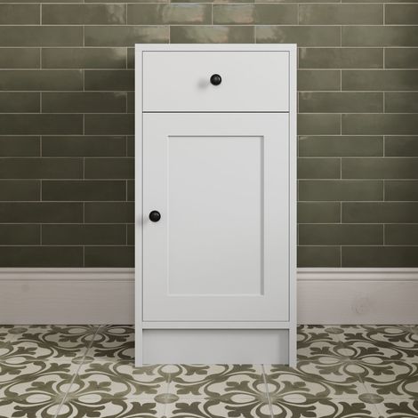 400mm Bathroom Storage Unit Cabinet Soft Close Freestanding Traditional White, Black Handles (1/5)