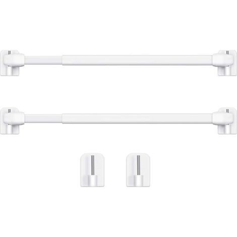 Barres d'armoire réglables en plastique - Tringles à rideau extensibles de 40 à 60 cm avec crochets adhésifs (2 pièces, blanc) (1/4)