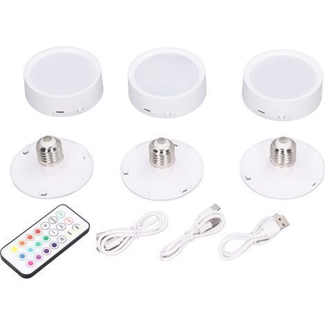 Spot lumineux LED, 3 pièces, 4 couleurs, intensité variable, fonctionne avec piles, lampe poussoir avec télécommande à Base E26 (1/5)