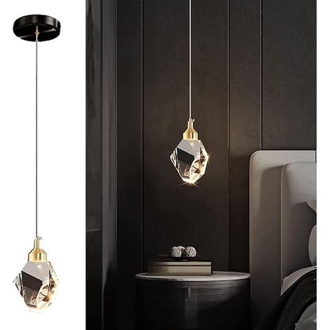 Modern Crystal Pendant Light, 3 Colors LED Crystal Pendant Light for Kitchen Island Bedroom Living Room Dining Room Lighting (Black, 1-Head) (1/5)