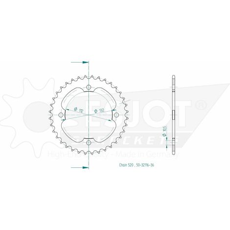 Couronne Acier - 520 - 36 Dents - Made in Germany (1/2)