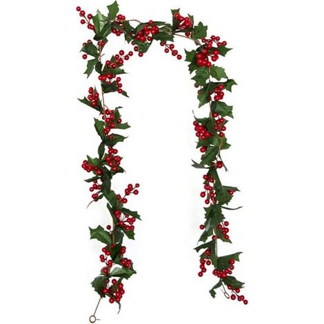 1.75m Artificial Christmas Tree Garland, Christmas Berry Holly Garland, Indoor Outdoor Green Christmas Decorations, Artificial Green Decorated Christmas Decoration (1/4)