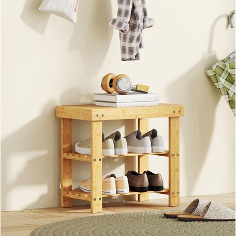 Zapatero banco de bambú con 2 baldas y asiento, 50 x 28 x 45 cm, natural HAVRYA (1/5)