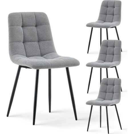 Lot de 4 chaises de salle à manger en tissu chenille gris foncé, assise rembourrée, pieds métal, style moderne (1/5)