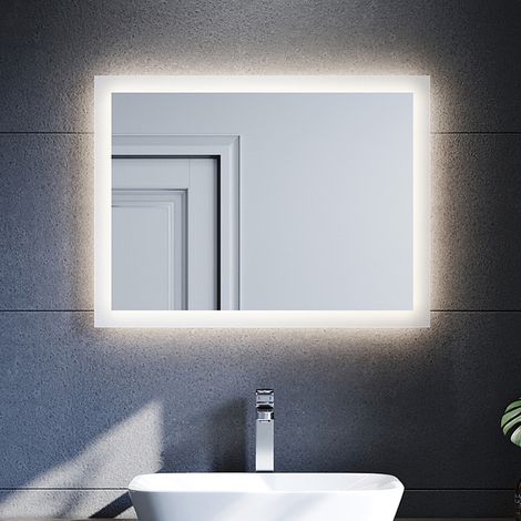 SONNI Espejo Baño con Luz 80x60 cm Blanco Cálido 4000K Espejo de Baño LED con Interruptor de Pared,IP44 Bajo Consumo (1/5)