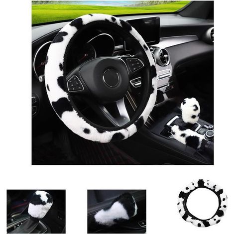 Couvre volant voiture motif vache noir et blanc - Ensemble 3 pcs - Doux et antidérapant (1/4)
