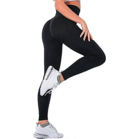 Damen-Leggings mit hohem Bund, dehnbar, in voller Länge, Fitness-, Sport- und Yogahose-M-Black