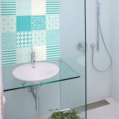 Sticker Mural Carrelage adhésif Cuisine Salle de Bain - 9 STICKERS CARREAUX DE CIMENT ETHNIQUE TAKAYAMA - 9stickers20x20cm (1/5)