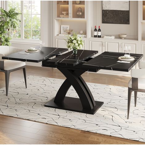Ausziehbarer Esstisch, 120(160) x 80 x 76 cm Geeignet für Esszimmer, Küchen oder Terrassen Esstisch aus Holz Lässt sich auf 160 cm Länge ausziehen Bietet Platz für bis zu 6 Personen Schwarz lackiert (1/5)