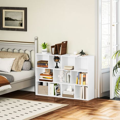 Scaffale portaoggetti con 11 scomparti, design verticale o orizzontale per libri e oggetti decorativi, 74,3x24x106 cm, bianco (1/5)