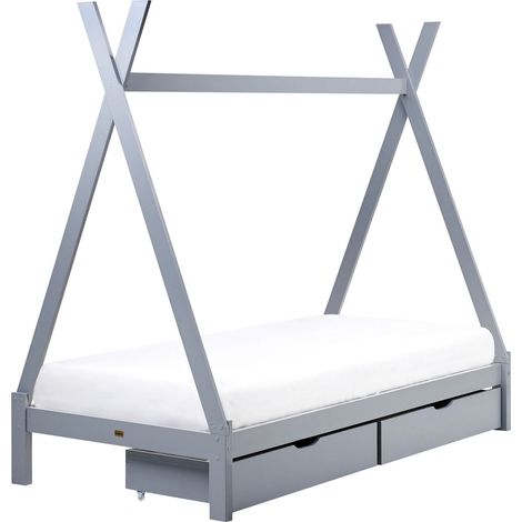 Letto per bambini a forma di tenda UE Telaio singolo Cassetti con doghe Legno di pino Grigio Devay