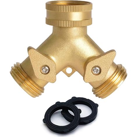 2-way brass garden hose tap adapter, 2-way Y-splitter for outdoor taps – 3/4" Y-piece for garden irrigation with shut-off valve