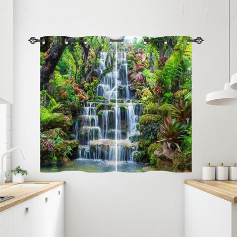Rideau Occultant Nature Paysage Cascade Tenture Opaque à Oeillets Draperies Intérieurs Rideau Thermique Isolant pour Maison Chambre Salon Fenetre 2 Pièces L 71 x H 138 cm - 71L X 138H cm (2 Panneaux) (1/5)