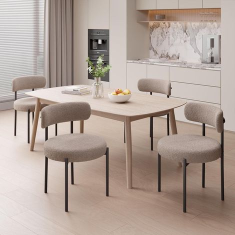 Esszimmerstühle 4er Set Boucle Grau-Braun Mid-Century mit Metallbeinen (1/5)