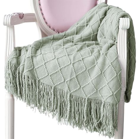 Plaid léger avec franges, coloris vert lotus, 130 × 230 cm, couverture décorative canapé (1/5)