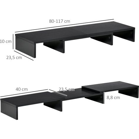 Supporto per monitor Vinsetto, rialzo per doppio schermo, lunghezza regolabile e angolo di rotazione, supporto per schermo per PC, notebook, laptop, stampante, 80-117 x 23,5 x 10 cm, nero (1/5)